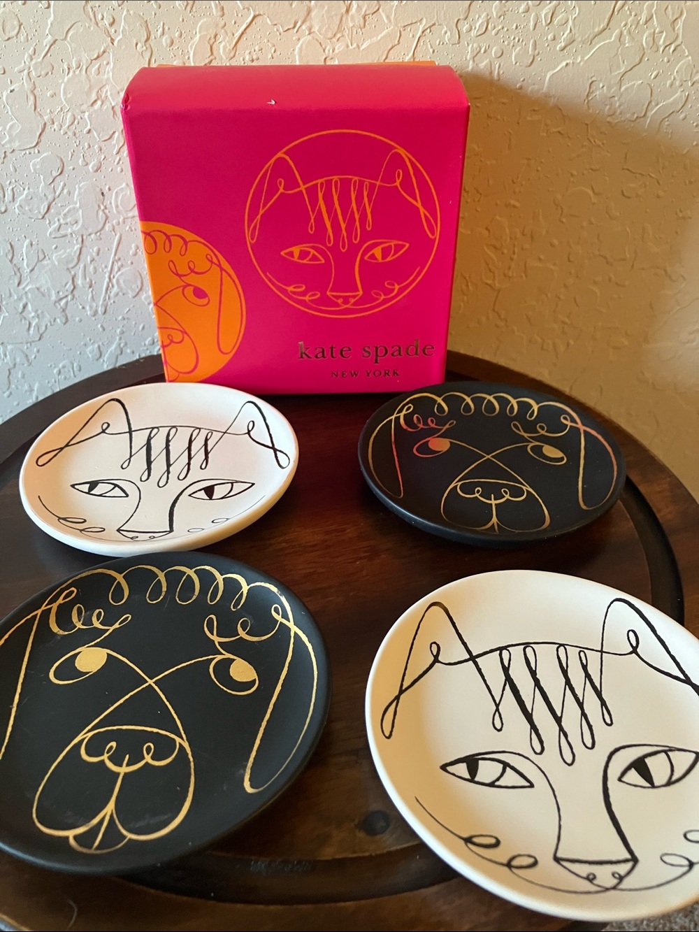 Kate Spade: Woodland Park Cat & Dog Decorative Ceramic Coasters- set of 4- IOB